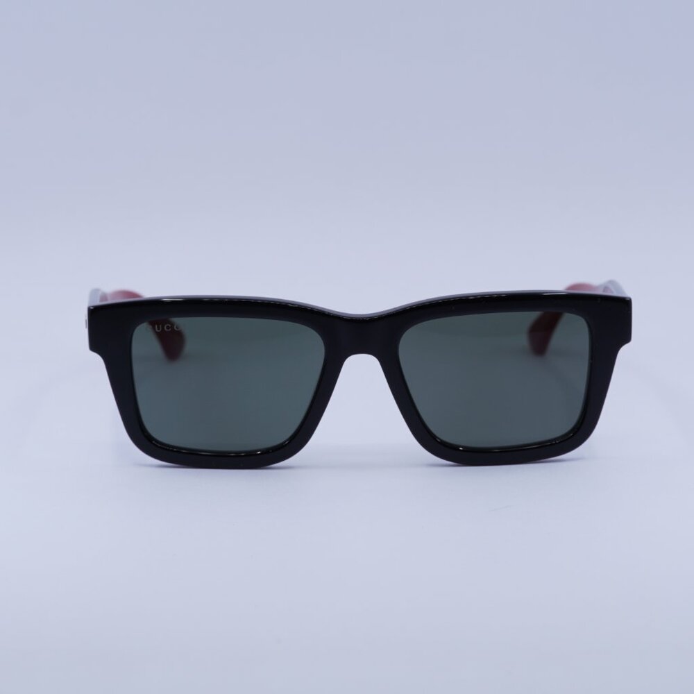 Gucci GG1869S 001 Sunglasses Shiny Black/Green/Red Square Frame, Grey Lenses - Picture 2 of 9